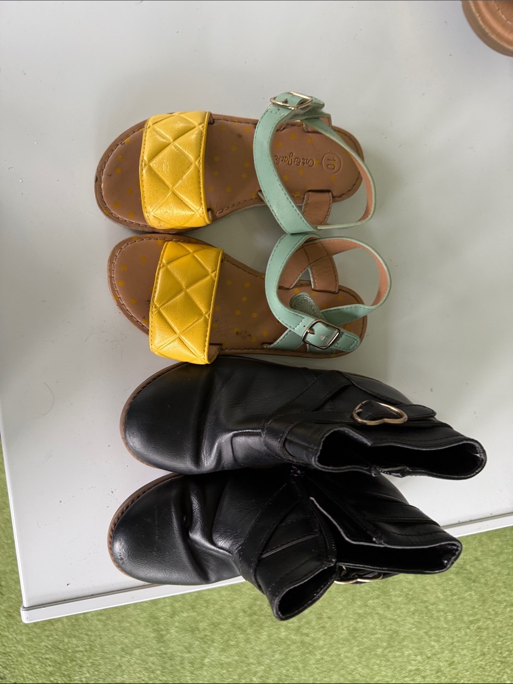Bundle: Cat & Jack Yellow and Mint Quilted Strap Girls Sandals